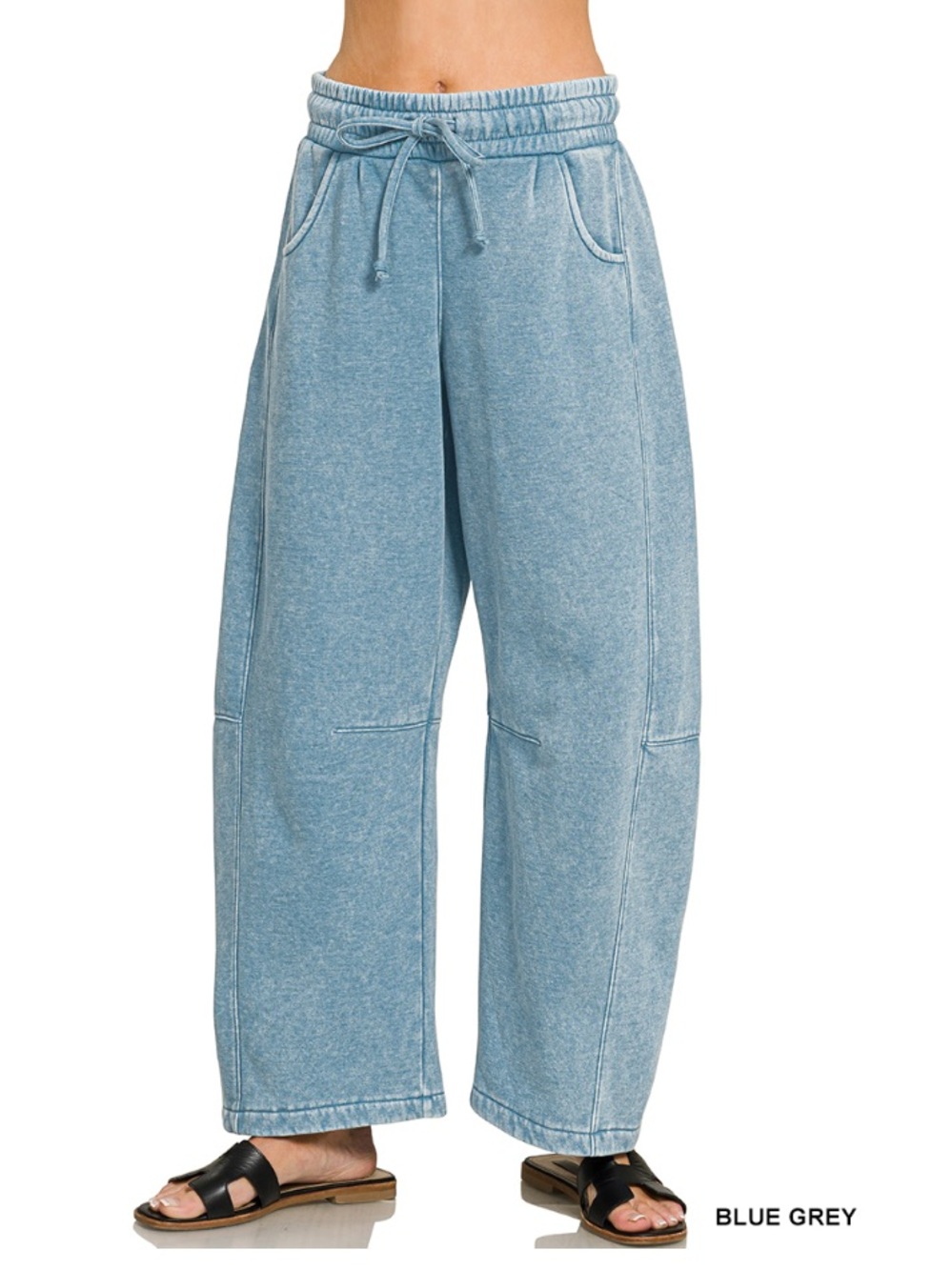 274 Zenana blue grey ACID WASH FLEECE BARREL
LEG SWEATPANTS